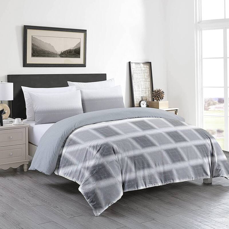 Delara GOTS Certified 100% Organic Cotton Damask Reversible Print Duvet Cover and Sham Set of 2