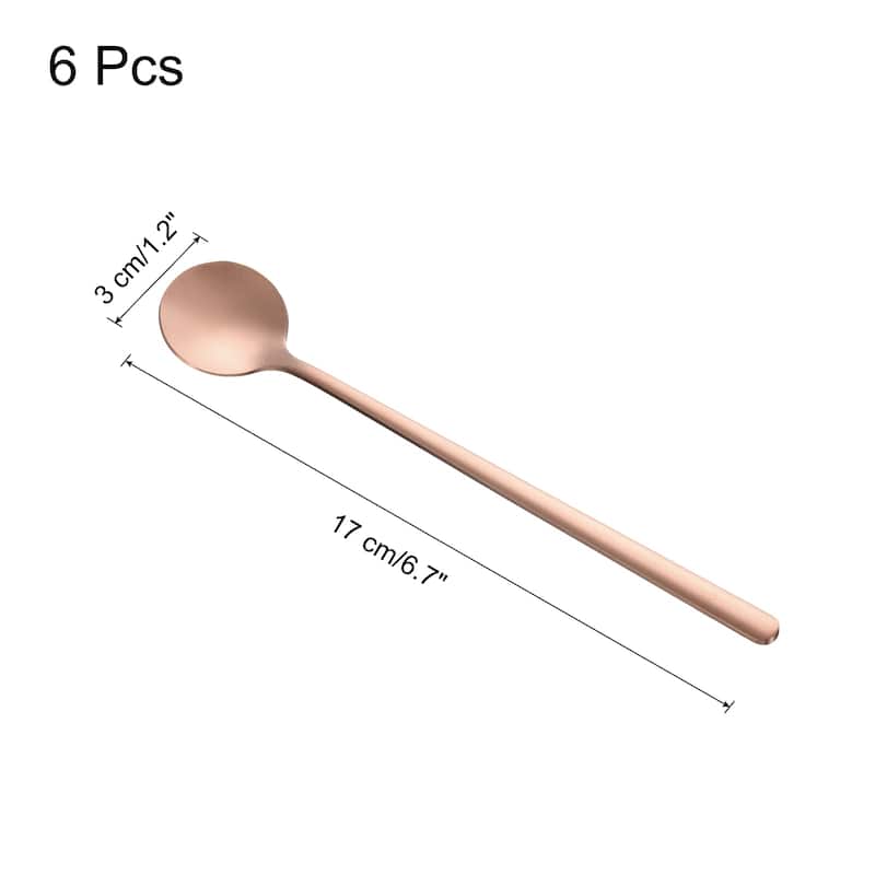 6pcs Espresso Spoons Stainless Steel Round Coffee Spoon - Rose Gold Tone - 6.7 Inch