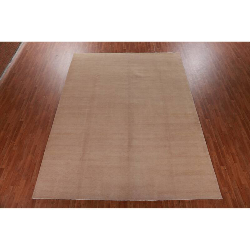Hand Knotted Oriental 100% Wool Carpet Modern Solid Peach Gabbeh Area Rug - 12' 6'' X 9' 1''