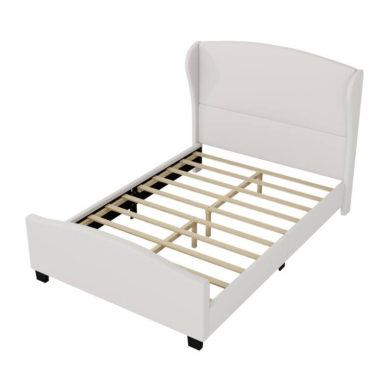 51" High Headboard Upholstered Bedframe, Wingback Linen Fabric Platform Bed with Solid Wood Legs, No Box Spring Needed