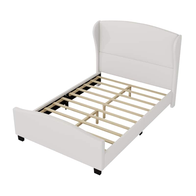 Full/Queen/King Upholstered Platform Bed Frame with 51" Wingback Headboard, Solid Wood Legs & Linen Fabric, No Box Spring Needed