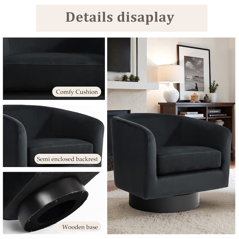 UIXE 360° Swivel Barrel Accent Chair Velvet Armchair For Living Room