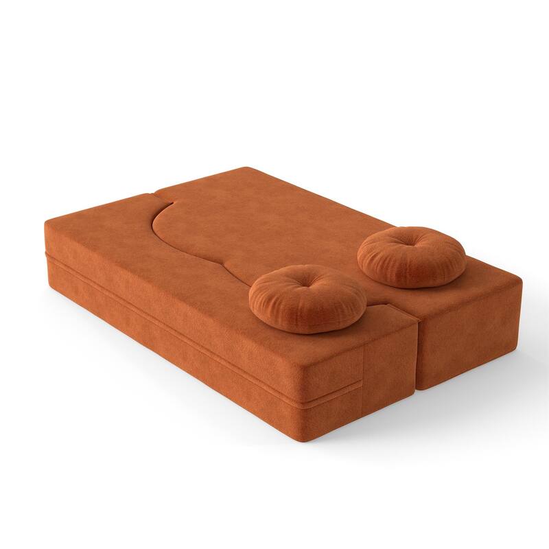 Modern Floor Sofa with 2 Pillows,Convertible Sleeper Sofa Bed