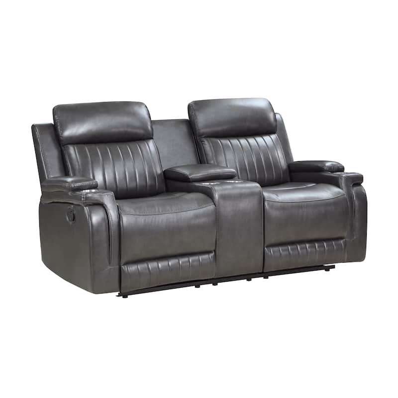 Nemesia Faux Leather Manual Double Reclining Loveseat - Dark Gray