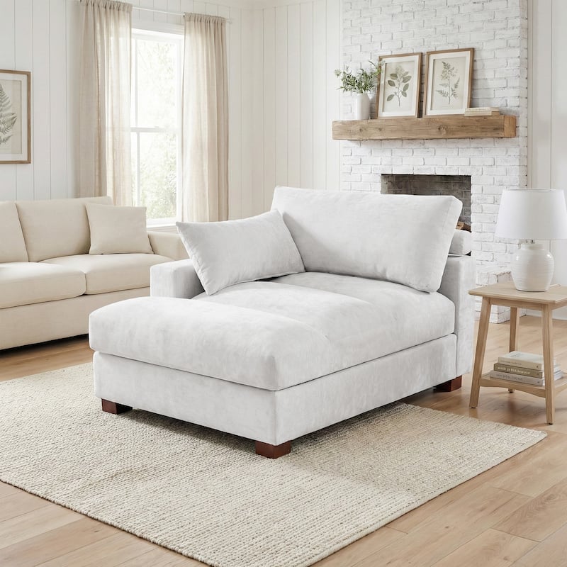42"W Chenille Upholstered Chaise Lounge - Left Facing - Off White