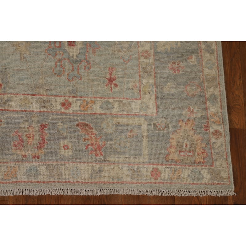 Transitional Blue Oushak Turkish Rug Hand-Knotted Wool Carpet - 5'1"x 8'0"