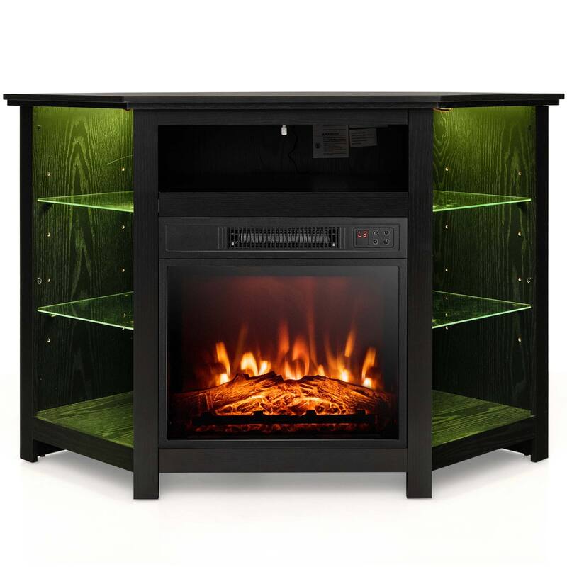 Costway Fireplace TV Stand w/ Led Lights & 18" Electric Fireplace for - See Details - Black