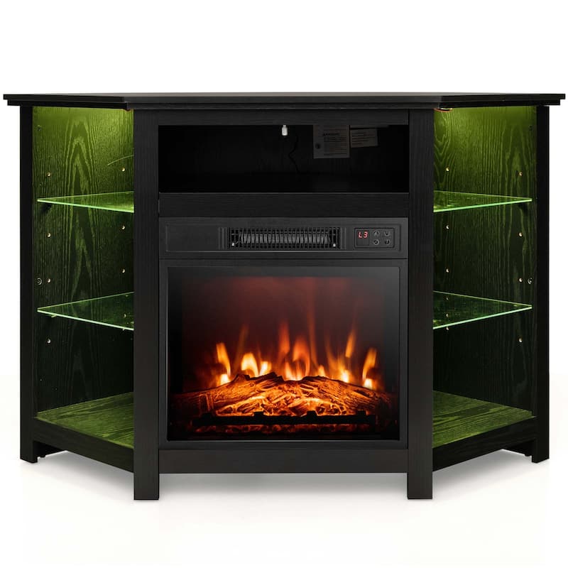 Costway Fireplace TV Stand with Led Lights & 18'' Electric Fireplace - See Details - Black