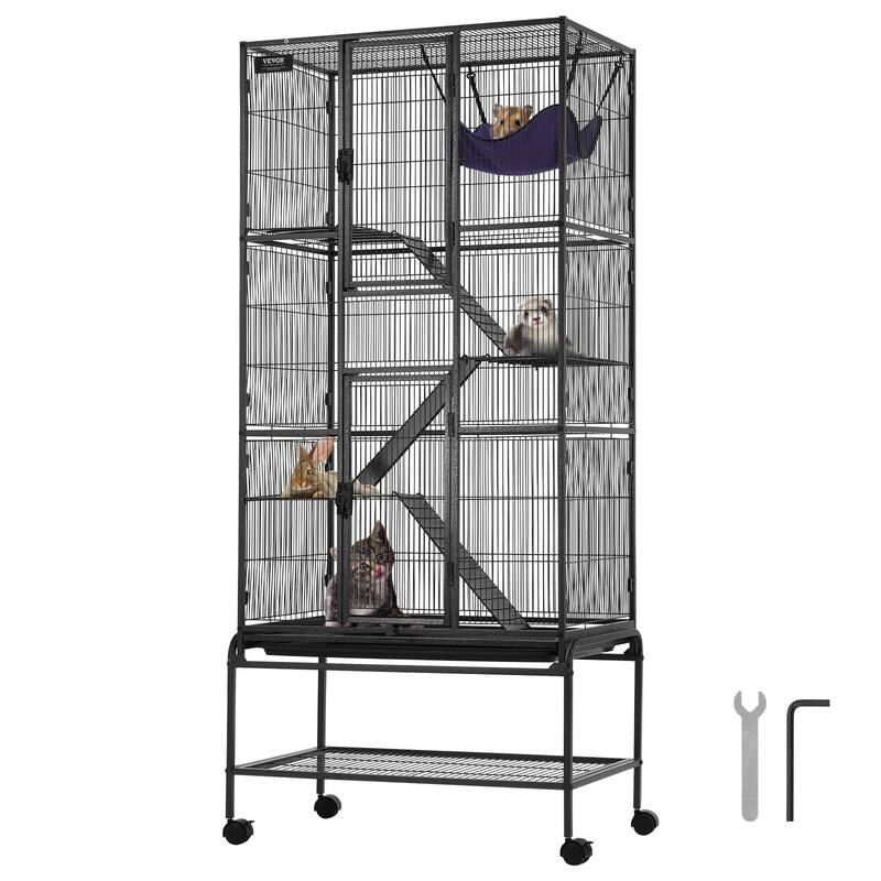 Rolling Metal Ferret Cage Small Animal Cage for Pet Rats, Hamster, Guinea Pig, Chinchilla, Squirrel, Hedgehogs, Bunny - 29.7"x17.9"x69.1"