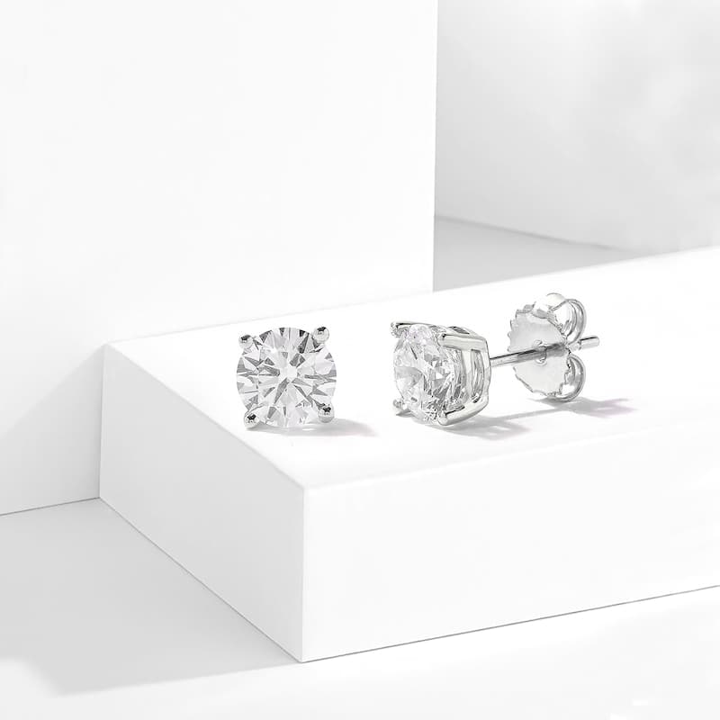 IGI Certified 1ct-4ct TDW Round Lab-Grown Diamond Solitaire Stud Earrings in 14k Gold for Women