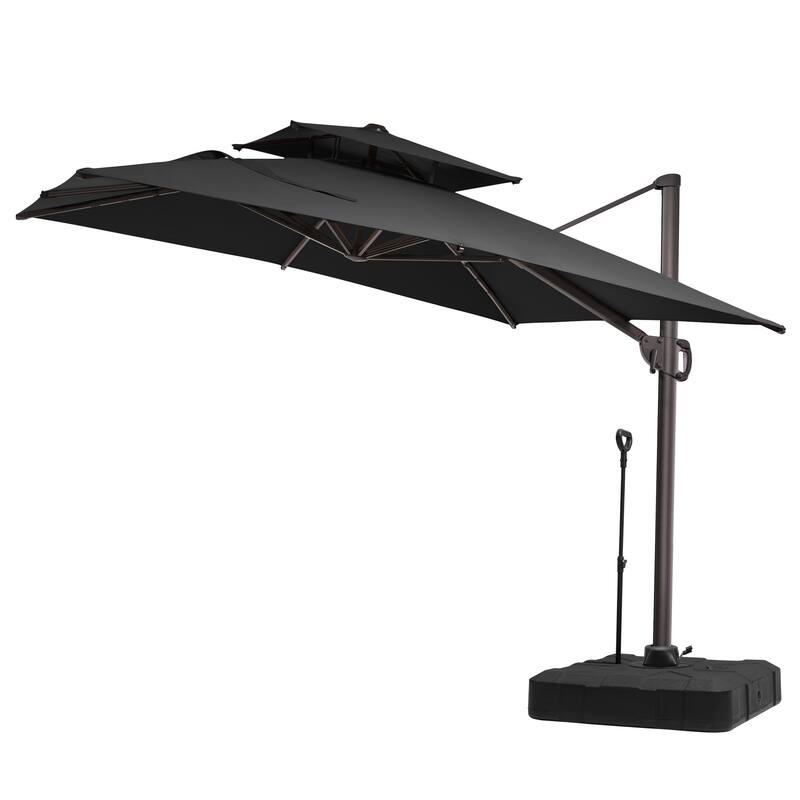 9x11FT Outdoor Patio Dual Top Umbrella Cantilever Offset with Rod Base