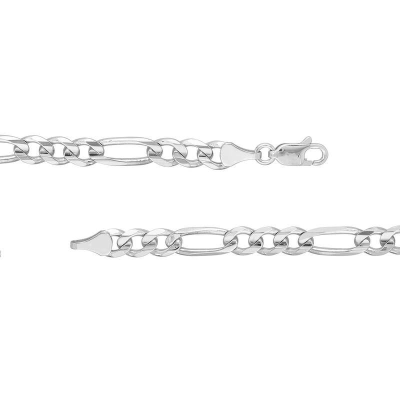 Curata 925 Sterling Silver Rhodium 5.8mm Concave Figaro Chain Necklace For Men (Lobster)