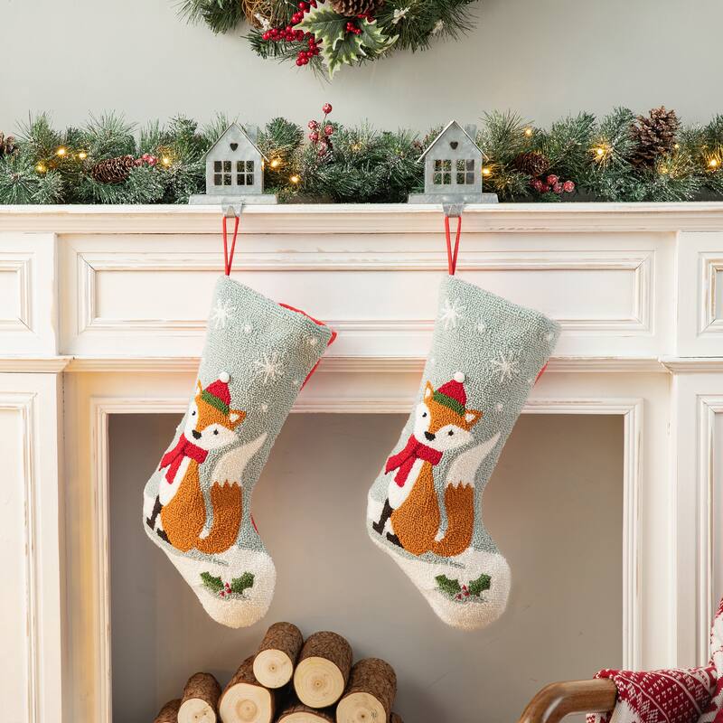 Glitzhome Christmas Reindeer Fox Cat Dog Dinosaur Warm Hooked Stocking