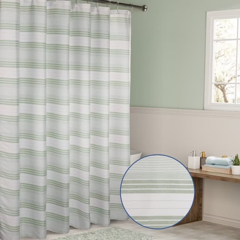Beach Stripe Water Repellent Shower Curtain - 72"Wx72"L - Sage