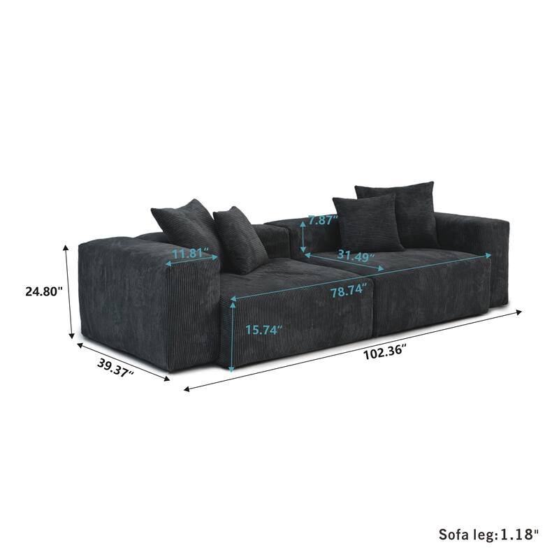 Modern 3-piece Sofa Set with Chaise Ottoman,Corduroy Modular Sectional Couch For Living Room