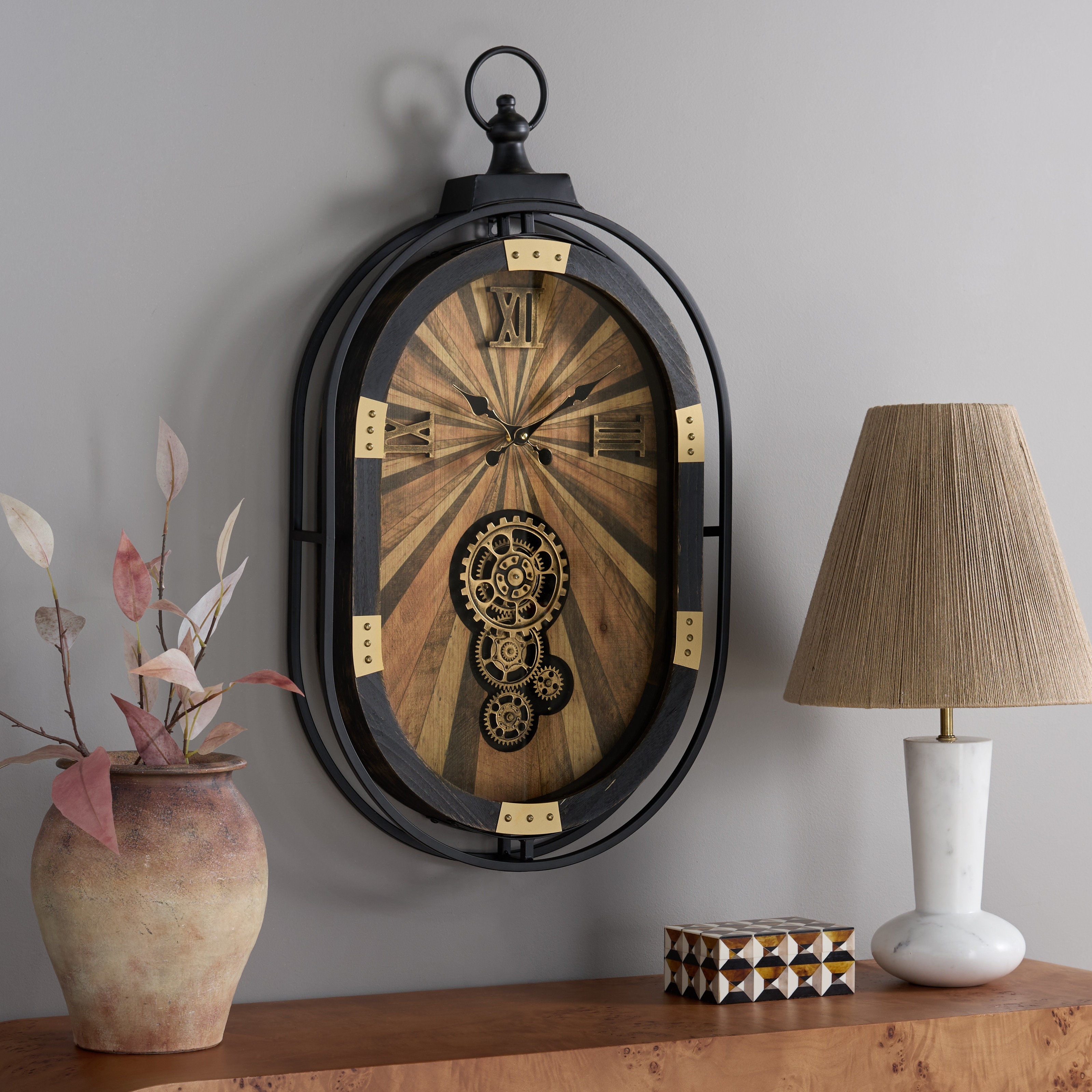 SEI Furniture Truett Gear Oval Wall Clock - 18"W x 3"D x 32"H