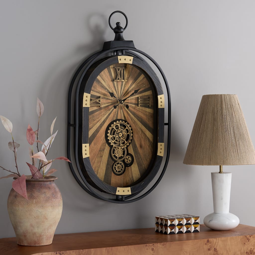 SEI Furniture Truett Gear Oval Wall Clock - 18"W x 3"D x 32"H
