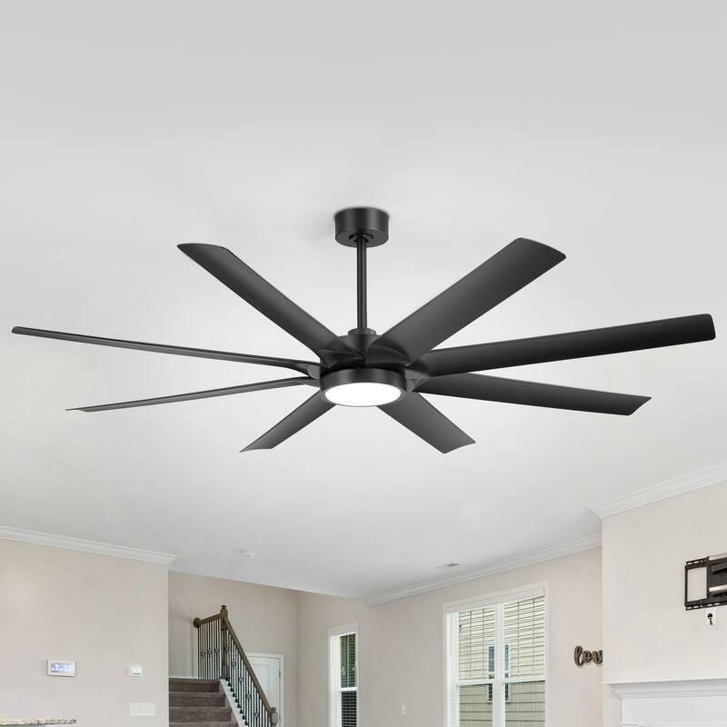 72-inch Large LED Ceiling Fan with Light and Remote(8-Blades) - Black
