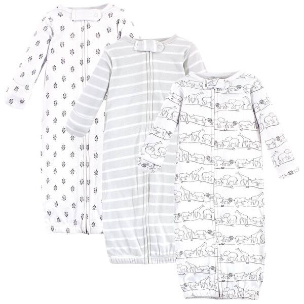 slide 2 of 3, Touched by Nature Baby Organic Cotton Zipper Long-Sleeve Gowns 3pk, Safari 0-6 Months - Safari