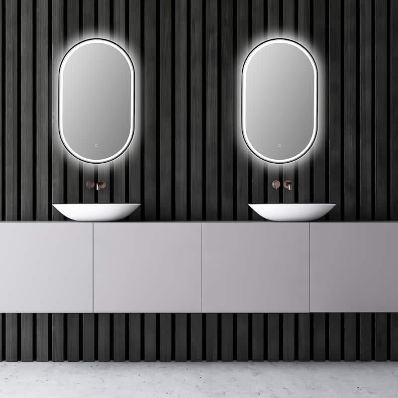 Altair Oleggio Oval Framed in Matte Black Vanity LED Lighted Wall Mirror - 36 in.