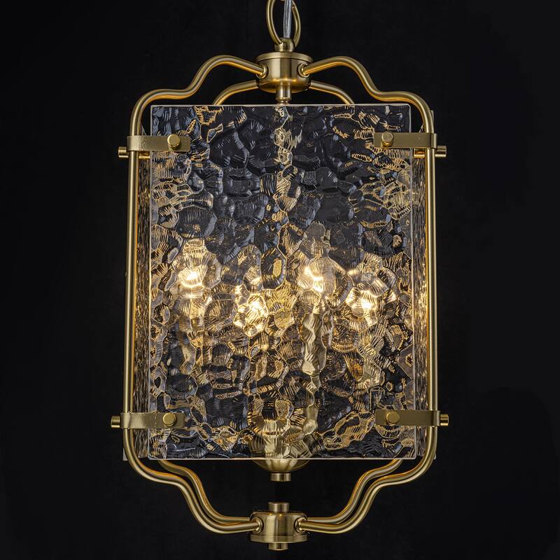 Modern 4-Light Metal Frame Pendant Light with Hammered Glass Panels - Dia.10-in