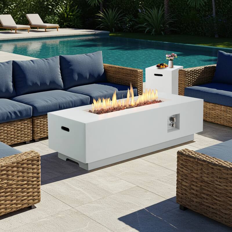 50,000 BTU 30" Outdoor White Round Propane Fire Pit Table and Set