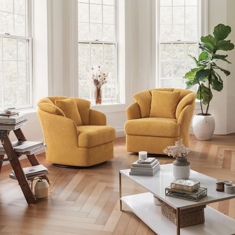 LUE BONA Oversized Swivel Accent Chair, Modern Barrel Chair with Double Cushion Set of 2 - N/A
