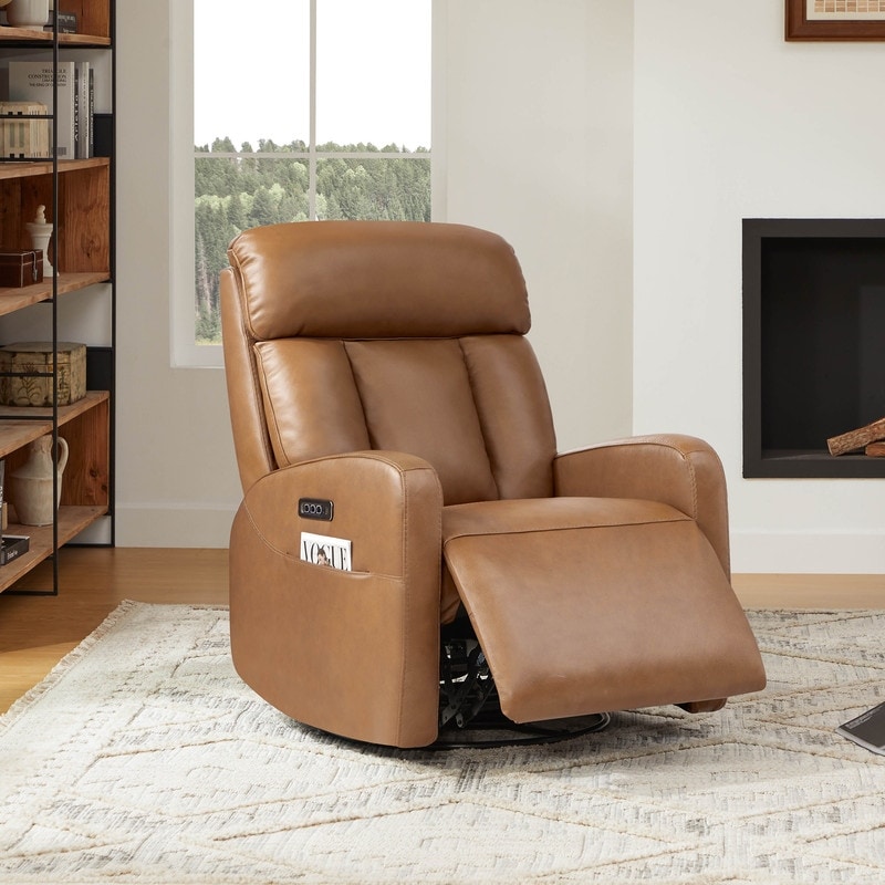 Spruce & Spring Kinsley Triple Motor Leather Power Swivel Recliner with Adjustable Lumbar
