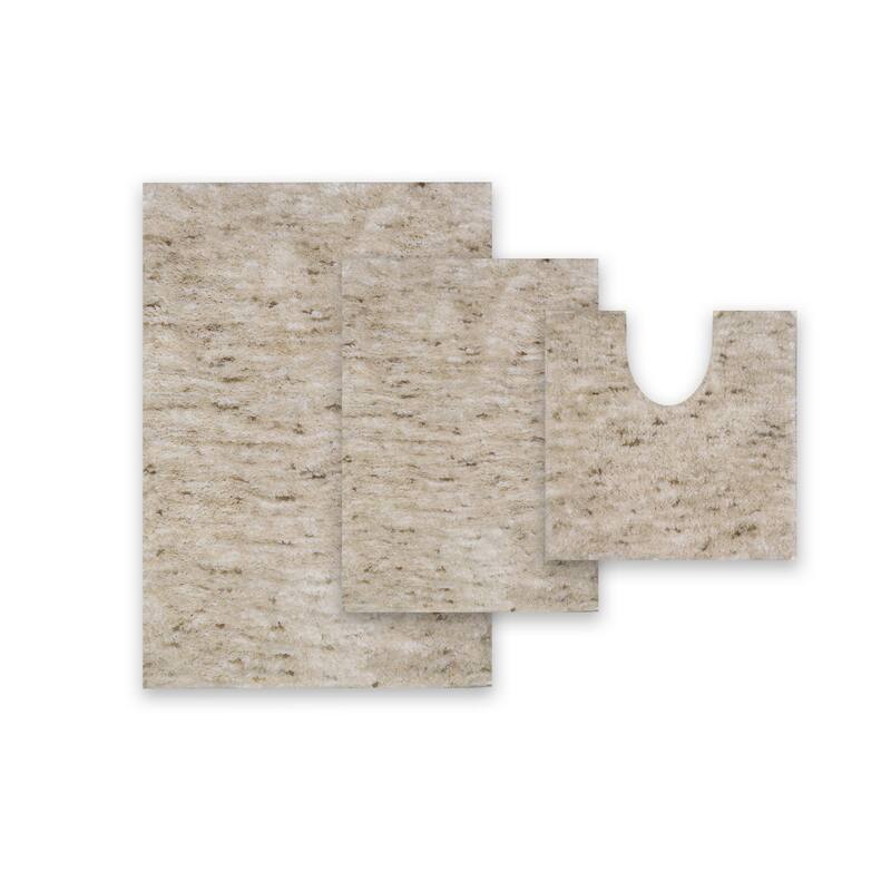 Home Weavers Cloud Comfort 100% Microfiber Bathroom Rug, Non Slip Bath Mat Water Absorbent Soft Microfiber Shaggy Mat - 3 PC Set - 17"x24", 21"x34", 20"x20" - Ivory