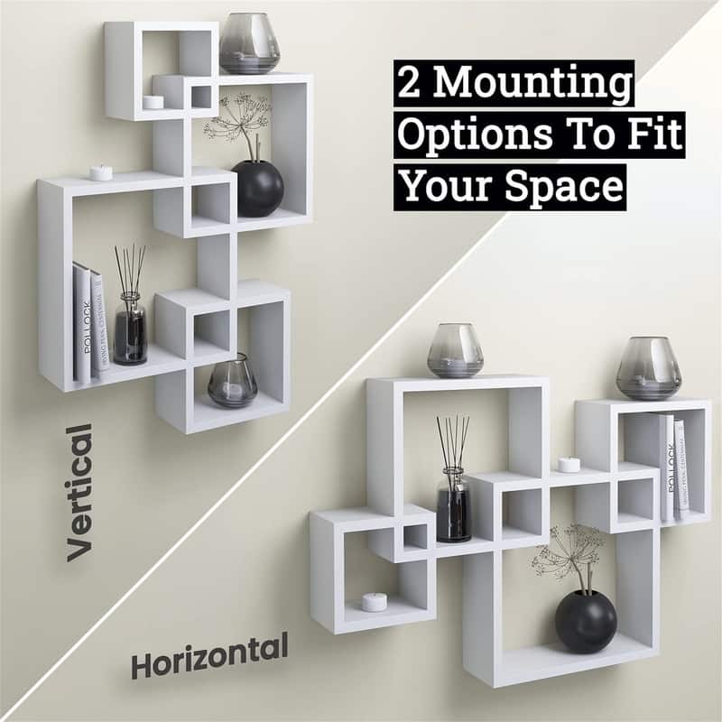 Natural Wood Floating Cube Shelves - 4"D x 25.5"W x 17.75"H