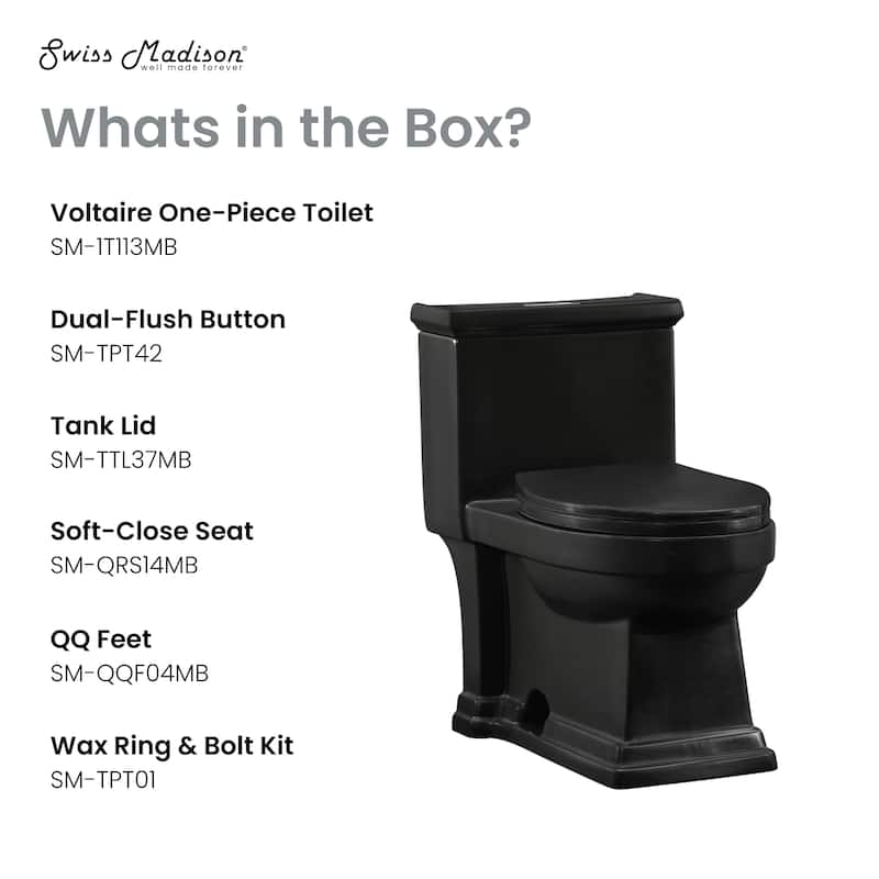 Lausanne One-Piece Elongated Toilet Dual-Flush 1.1/1.6 Gpf In Matte Black - 28.4" x 16.75" 28.65"