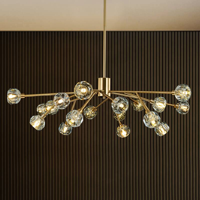 18-Light Modern Glam Sputnik Linear Gold Crystal Chandelier for Dining Room - 40.9 in. W x 8.6 in. H - 40.9 in. W x 8.6 in. H - Brushed Gold