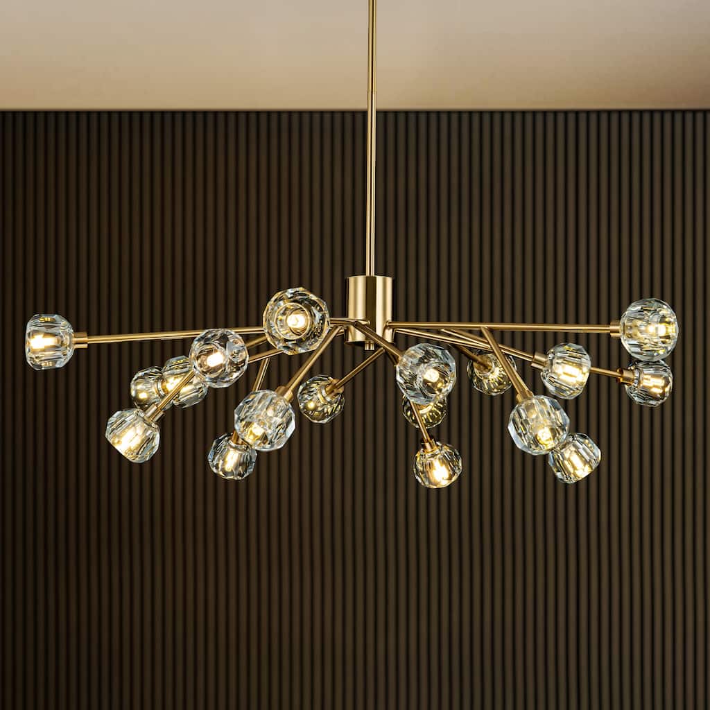 18-Light Modern Glam Sputnik Linear Gold Crystal Chandelier for Dining Room - 40.9 in. W x 8.6 in. H
