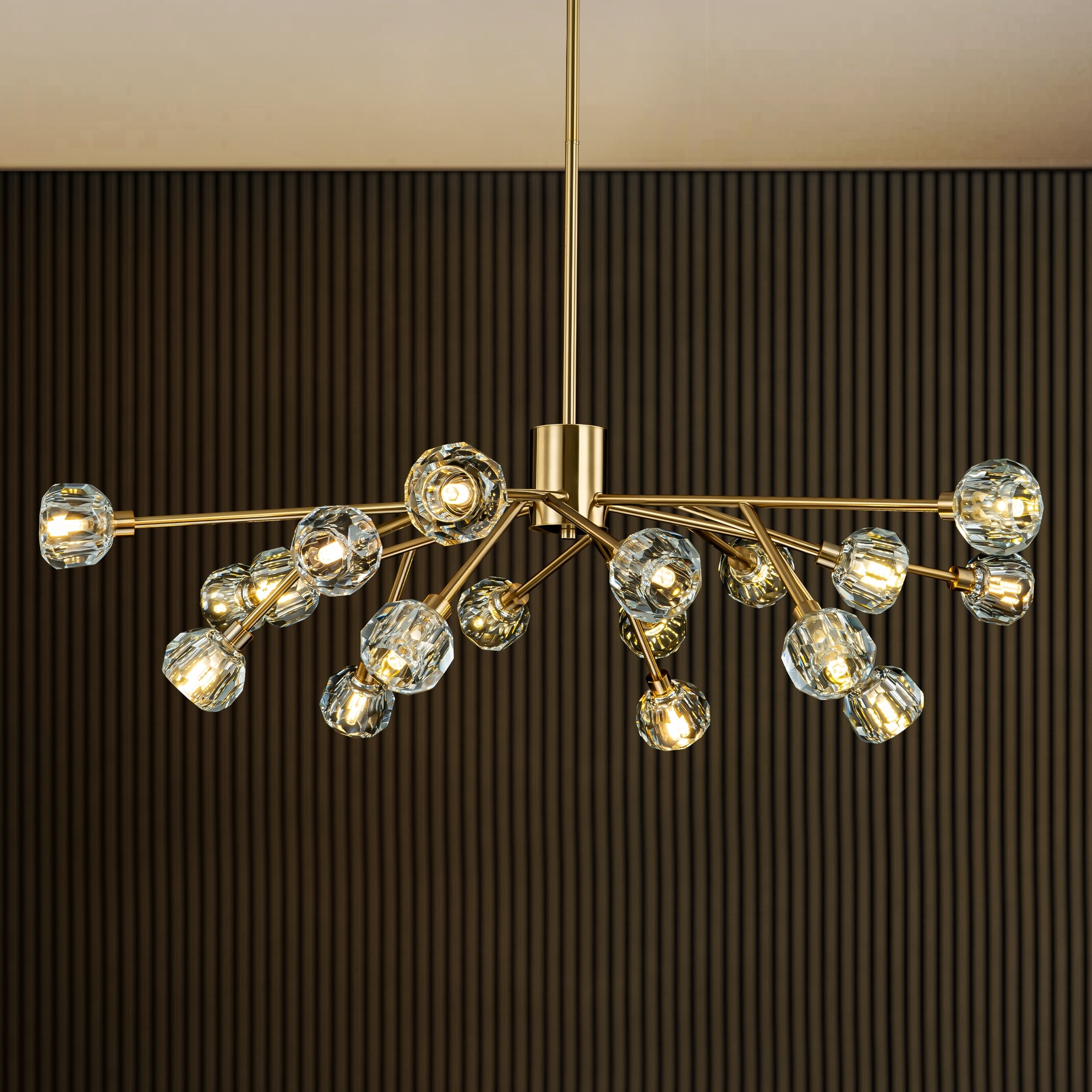 Rennnsan 18-Light Modern Glam Sputnik Linear Gold Crystal Chandelier for Dining Room - 40.9 in. W x 8.6 in. H