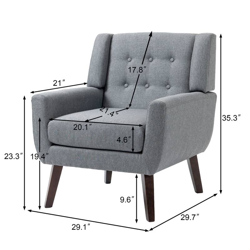 2 Set Modern Tufted Linen Upholstered Accent Chair Faux Leather Armchair