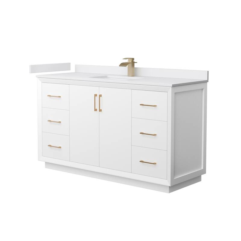 Wyndham Collection WCF414160S-VCA-UNSMXX Strada 60" Free Standing - White / White Cultured Marble Top / Satin Bronze - Painted