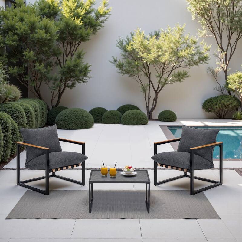 3 Piece Patio Furniture Seating Coffee Table Armchair With Cushions