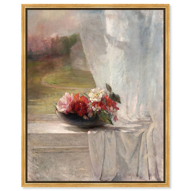 Flowers on a Window 1861 Canvas by Art Remedy - 16" x 20" - Gold