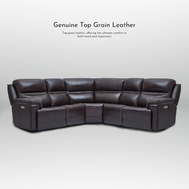 5PCS, 2 power Recliners, Dual-Power Genuine Leather Reclining Sectional with Adjustable Headrest