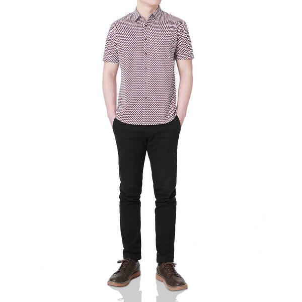 Shop Mens Zigzag Print Chest Pocket Button Down Casual Short