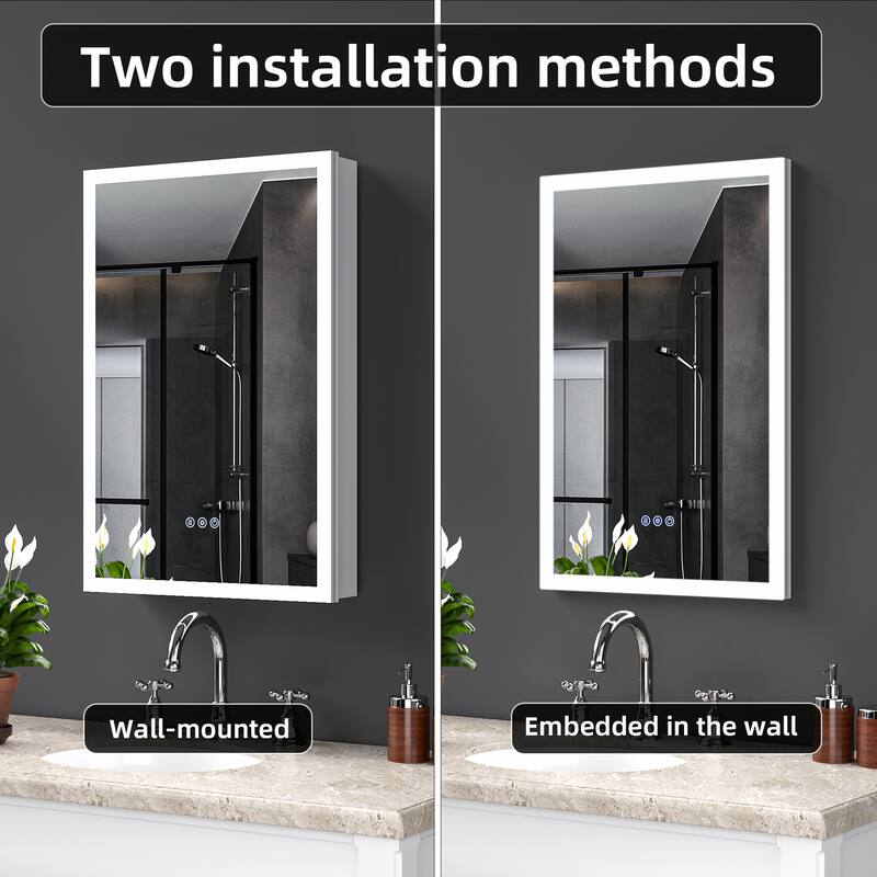 LED Lighted Medicine Cabinet with Mirror, 20*30Inches Bathroom Mirror Cabinet with Lights,Recessed or Wall Mounted