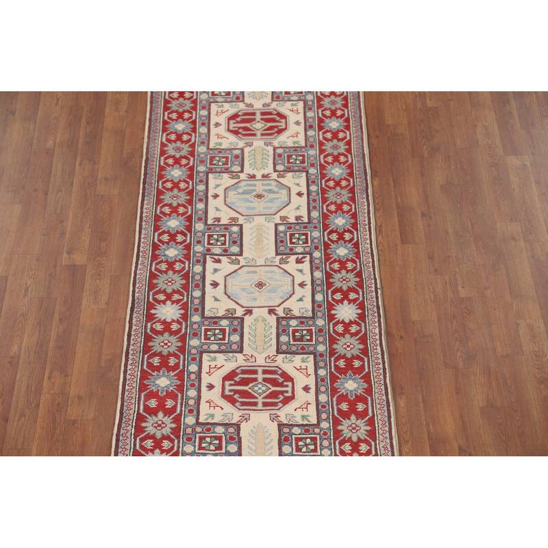Geometric Kazak Runner Rug Hallway Handmade Wool Carpet - 2'9" x 9'4"