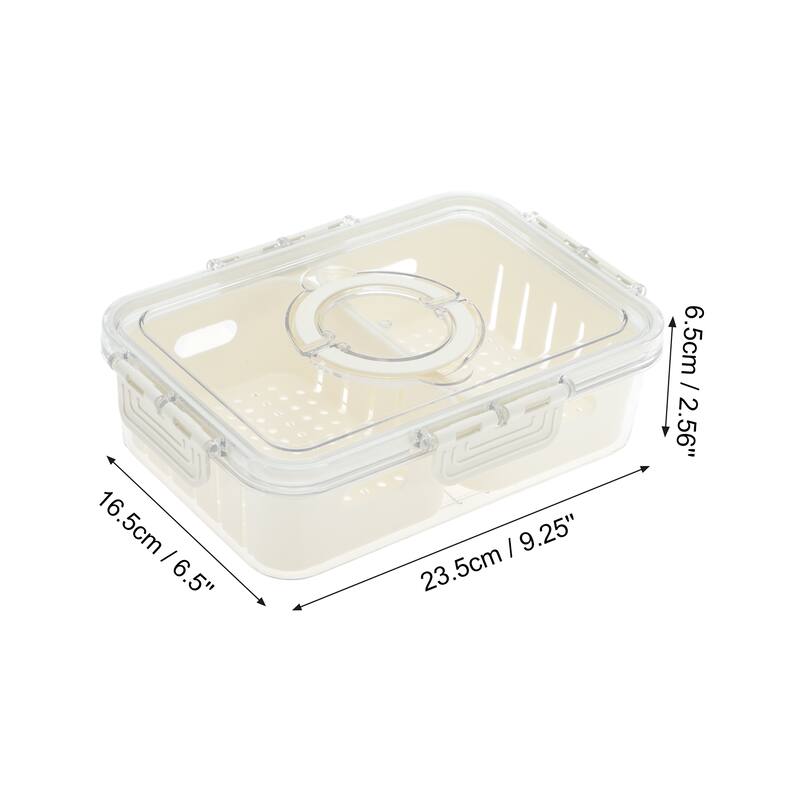Rectangle Drain Food Storage Containers 2 Compartment White Transparent 1 Set - White Transparent