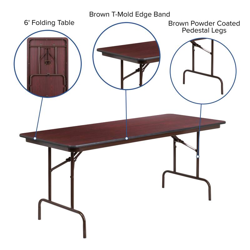 30" x 72" Rectangular Mahogany Melamine Laminate Folding Banquet Table - 30"W x 72"D x 30"H