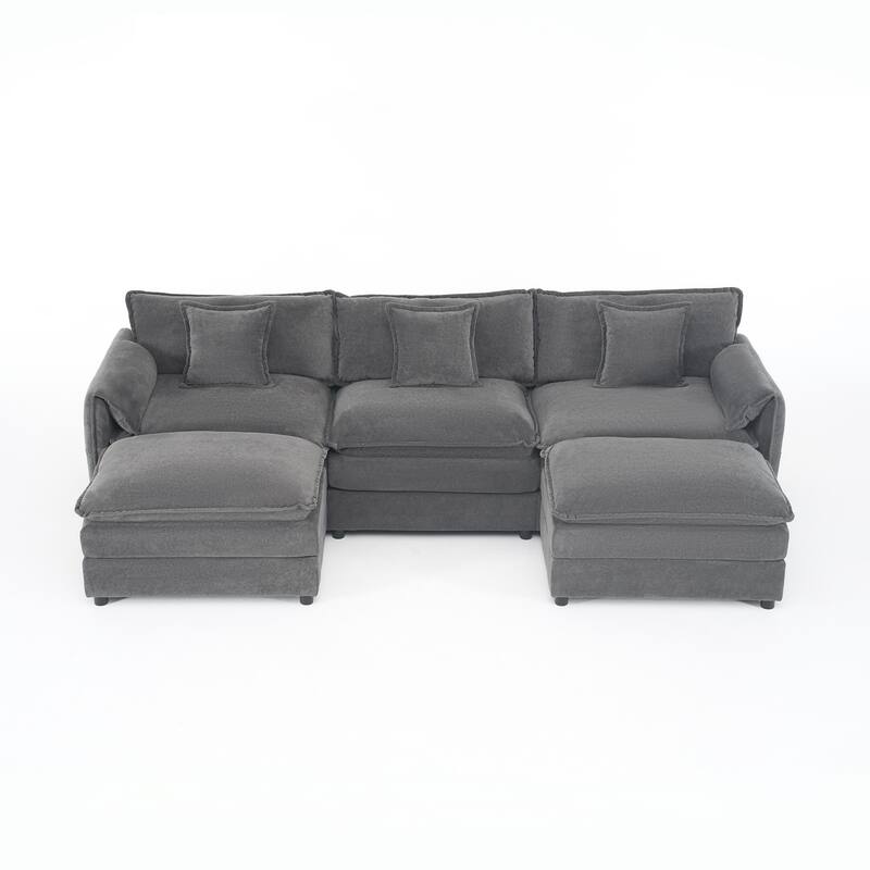 Modular Sofa DIY Combination Sofa for Living Room, Chenille Sectional Sofa Deep Seat Couch Set with Ottoman