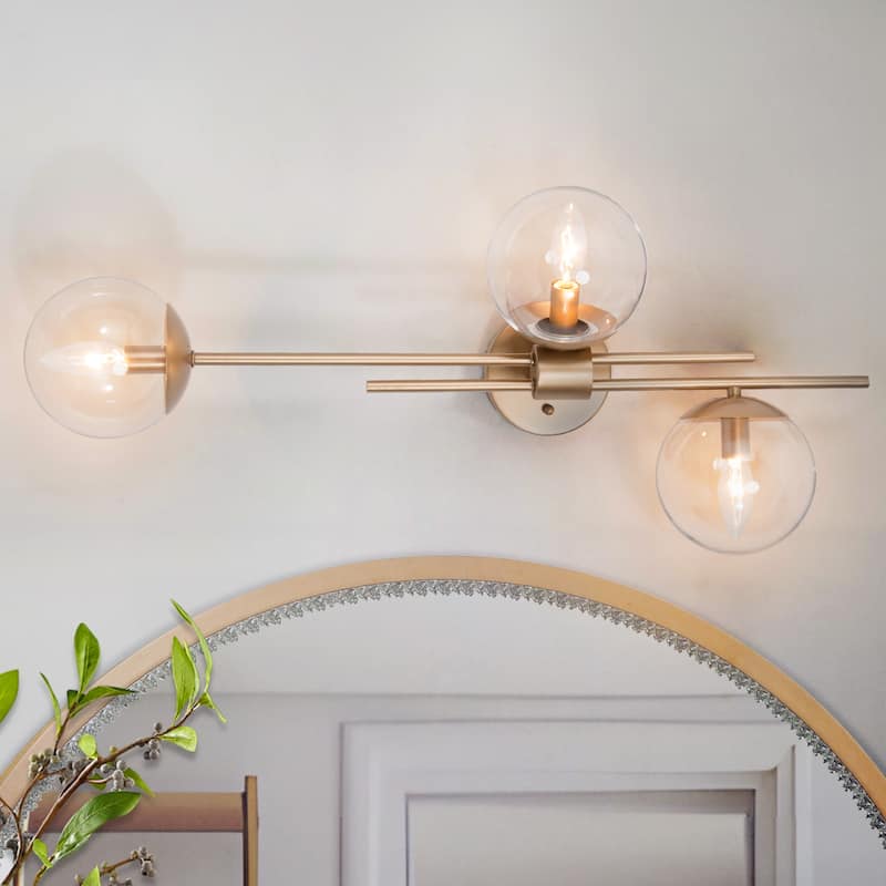 Modern Gold 3-Light Bathroom Vanity Lights Globe Glass Wall Sconces