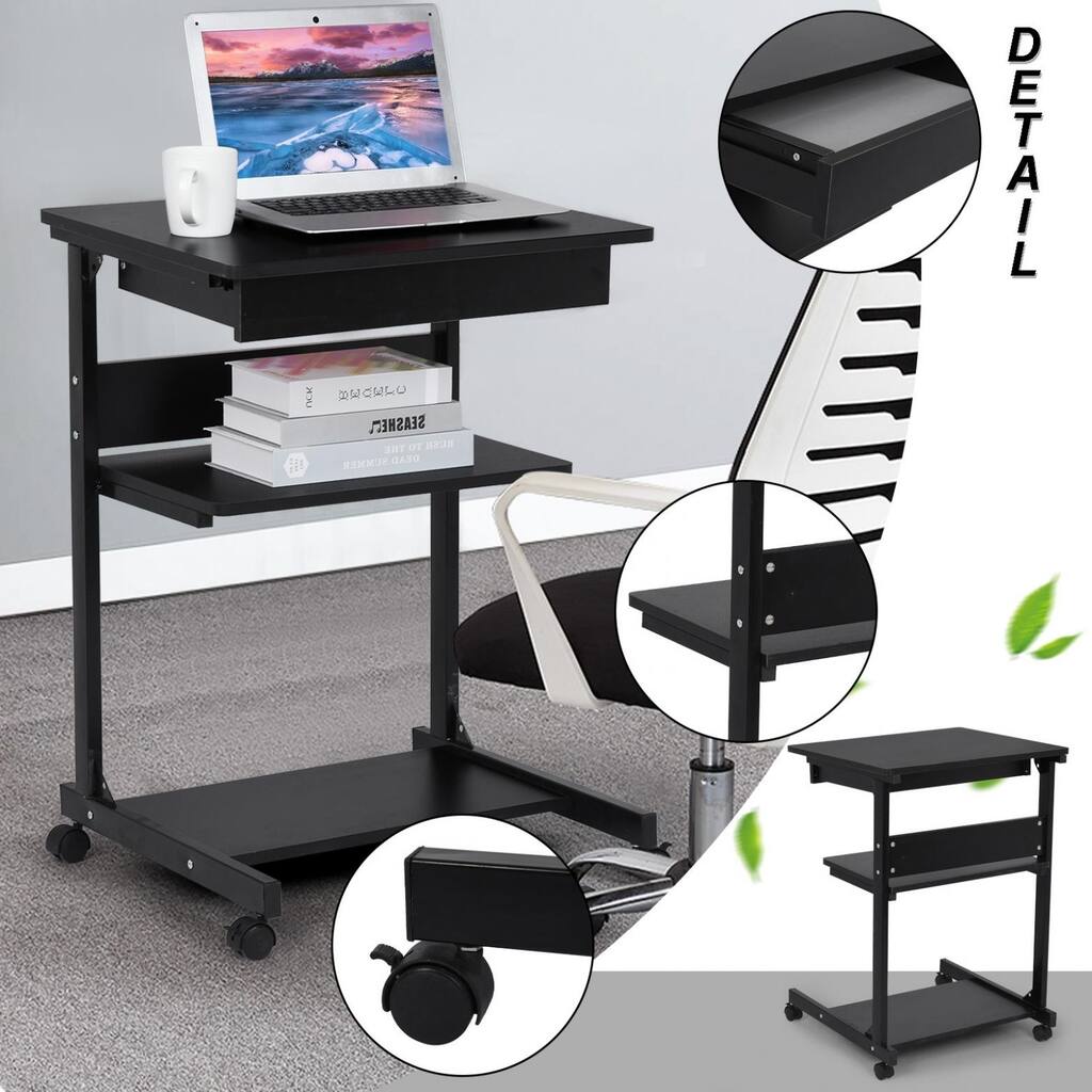 Mobile Compact Computer Desk Cart For Small Spaces Work Workstation Writing Desk
