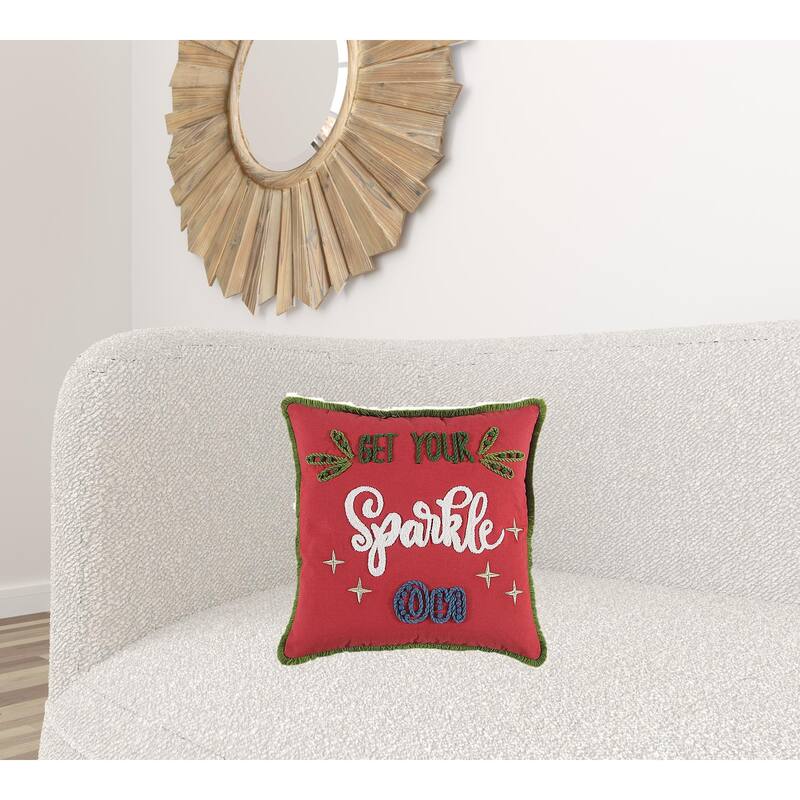 Red Green Sparkle Embroidered Throw Pillow