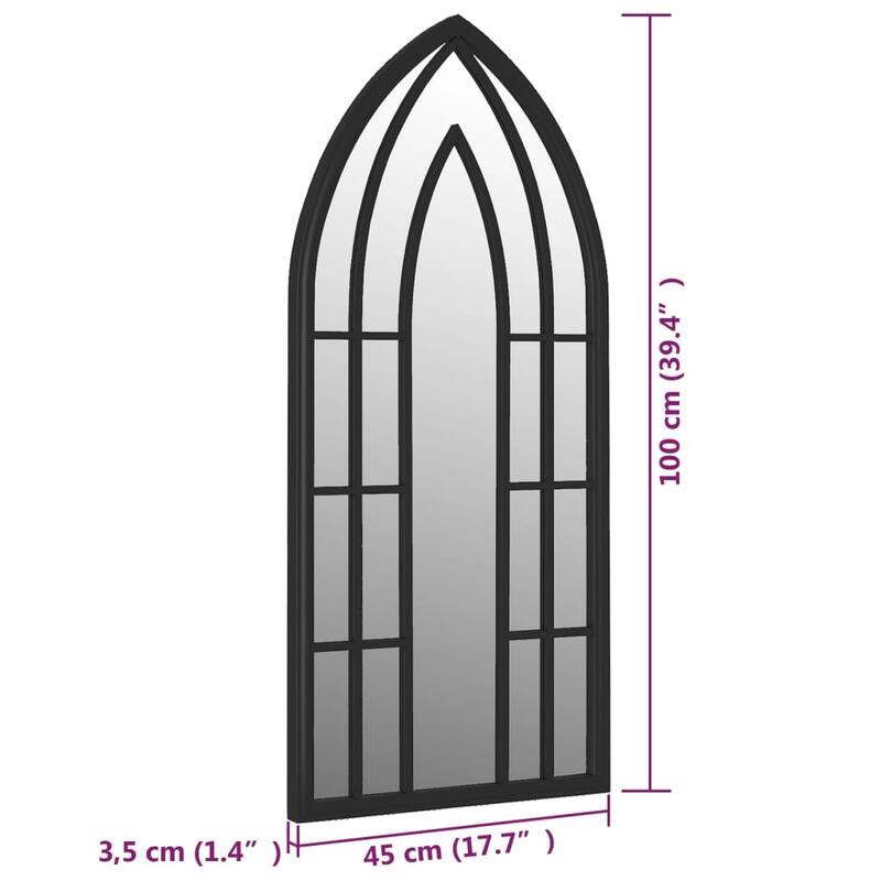 vidaXL Garden Mirror Black Iron, Glass Decorative Inlays Garden Mirror - 17.7 x 39.4 x 39.4 in