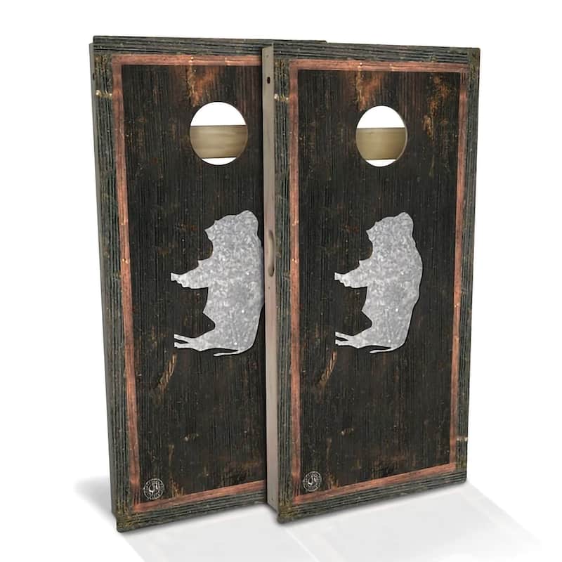 Wyoming Flag Rustic Outdoor Cornhole Board Set - All-Weather 2x4 - Include Case + Hole Lights